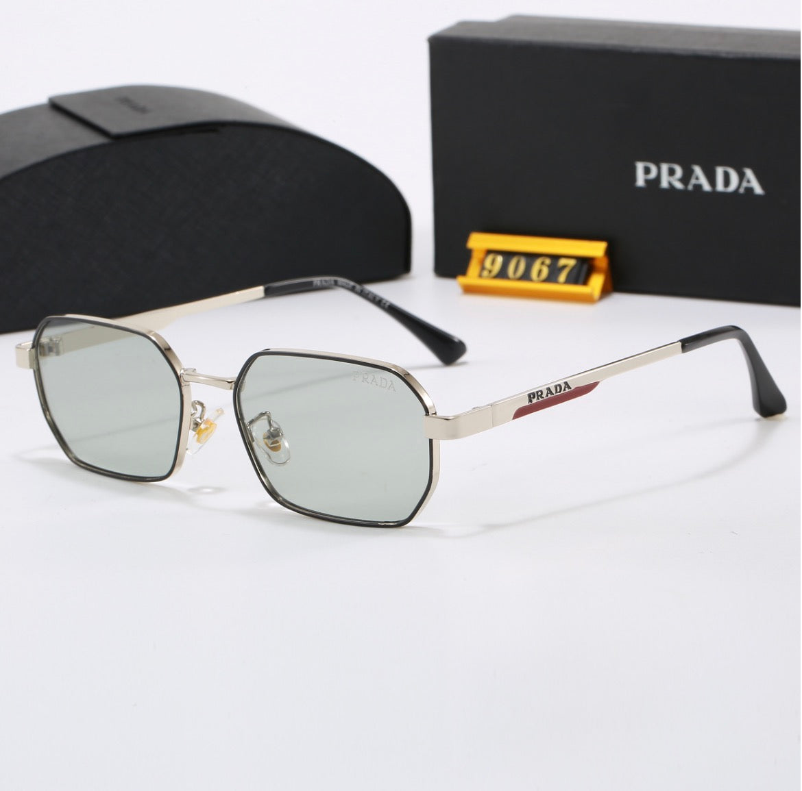 Prada Hexagonal Metal Sunglasses –ice green Lenses – PureLux